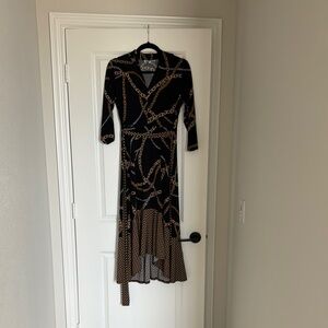 Chaus Black and Brown Chain Print High Low Dress